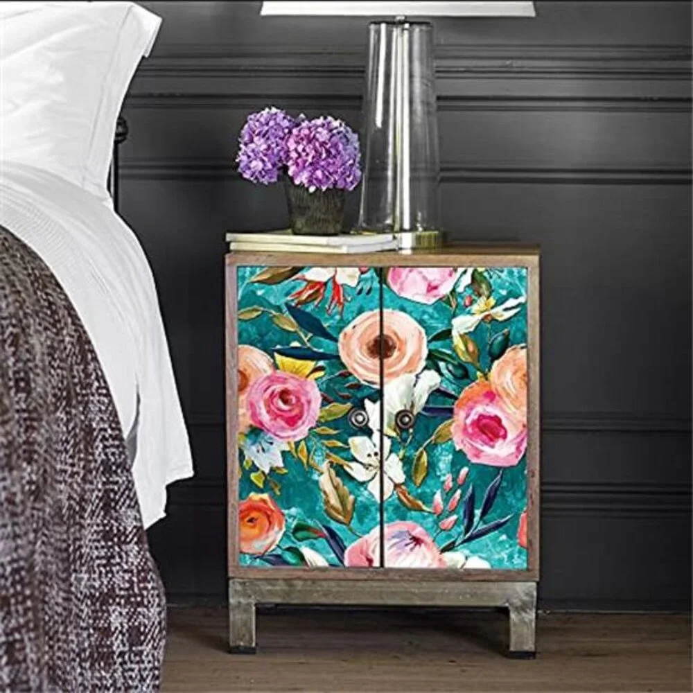 Floral Peel and Stick Wallpaper Teal Green/Pink Removable, 17.7in x 6.5ft